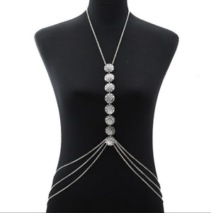 Hot Silver Body Chain for Women and Girls Bikini Beach Belly Waist Chain Necklace Harness Sexy Crossover Body Belly Chains