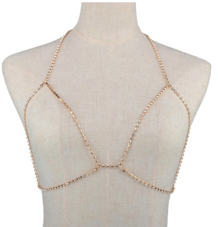 Gold Crystal Body Chain Jewellery Bra Chain Bikini Belly Chain  Beach Bodychain Body Jewelry