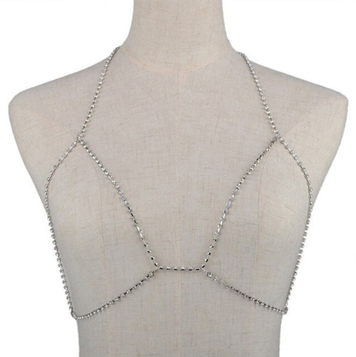 Silver Crystal Body Chain Jewellery Bra Chain Bikini Belly Chain Beach Bodychain Body Jewelry