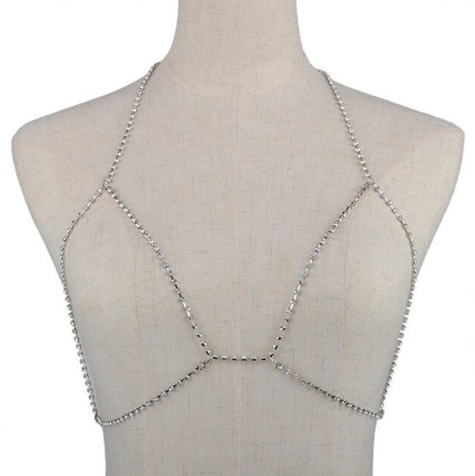 Silver Crystal Body Chain Jewellery Bra Chain Bikini Belly Chain Beach Bodychain Body Jewelry