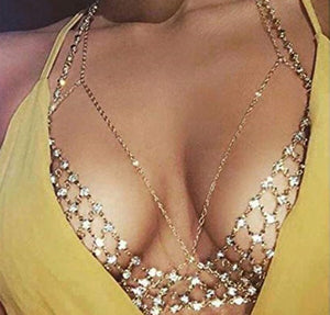 Sexy Crystal Rhinestones Fashion Body Jewelry Bralette Chain  Beach summer jewellry