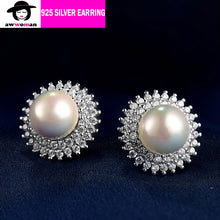Load image into Gallery viewer, Freshwater Pearl Sunflower Earrings Silver Studs Elegant Earring