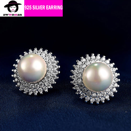 Freshwater Pearl Sunflower Earrings Silver Studs Elegant Earring