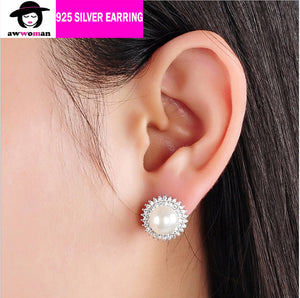 Freshwater Pearl Sunflower Earrings Silver Studs Elegant Earring