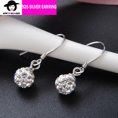 Crystal Silver Ball Dangle Earrings,