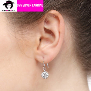 Crystal Silver Ball Dangle Earrings,