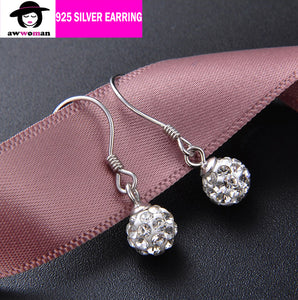 Crystal Silver Ball Dangle Earrings,