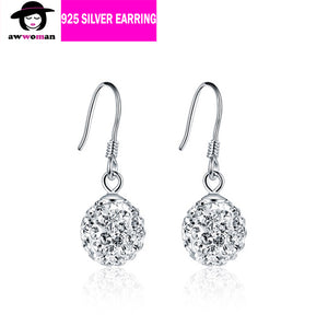 Crystal Silver Ball Dangle Earrings,