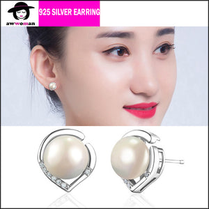 Pearl Silver Earring Heart Set