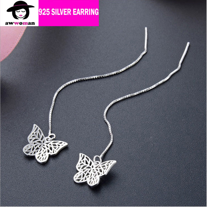 Butterfly Dangle Threader Silver Earring