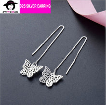 Load image into Gallery viewer, Butterfly Dangle Threader Silver Earring