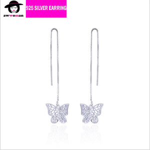 Butterfly Dangle Threader Silver Earring