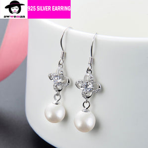 Silver Drop Pearl Earring, Fashion Pearl Dangle Earring, Dangle Drop Pearl Earring