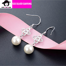 Load image into Gallery viewer, Silver Drop Pearl Earring, Fashion Pearl Dangle Earring, Dangle Drop Pearl Earring