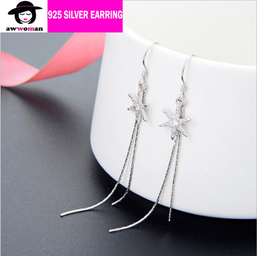 Silver Fishstar Double Drop Dangle Earring Long Stick Bar Stud Ear Piercing