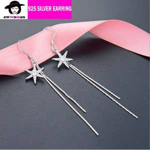 Silver Fishstar Double Drop Dangle Earring Long Stick Bar Stud Ear Piercing