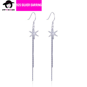 Silver Fishstar Double Drop Dangle Earring Long Stick Bar Stud Ear Piercing