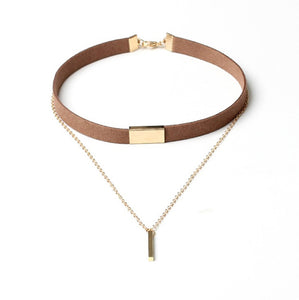 Brown Choker Necklace for Women, Gold/Siver Accented Choker Necklace with Dainty Pendant