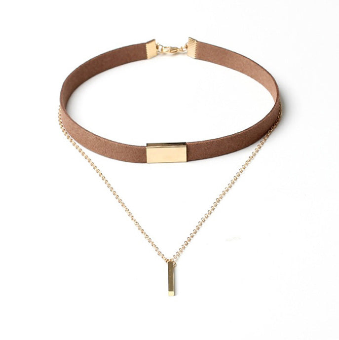 Brown Choker Necklace for Women, Gold/Siver Accented Choker Necklace with Dainty Pendant