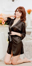 Load image into Gallery viewer, Black  Kimono Robe With Lace Trim