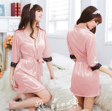 Load image into Gallery viewer, Pink  Kimono Robe With Lace Trim