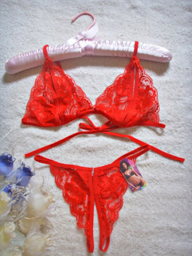 Red Lace Peek Bra &  Panty