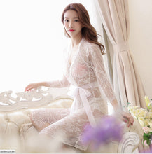 Load image into Gallery viewer, 3PC White  Floral Lace Lingerie Robe