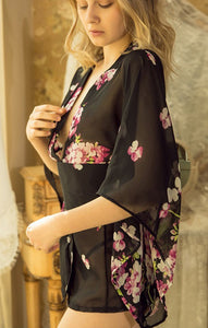Black Elegant Sheer Floral Robe