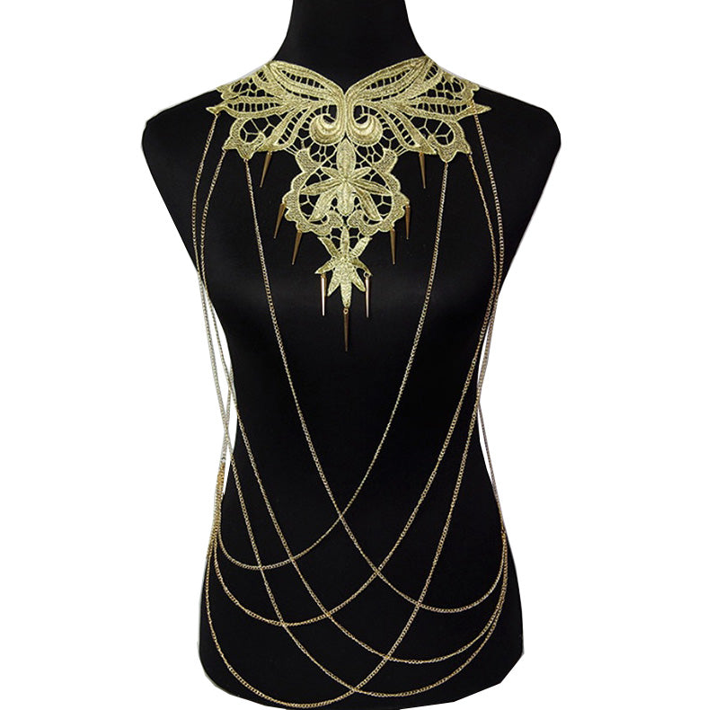 Hot Gold Flower Lace  Chain Body Chain, Sexy Bikini Beach Body Chain