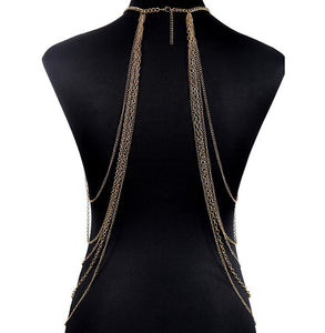 Sexy Bikini Beach Crystal Body Chain, Gold Body Necklace Chain,  Belly Bodychain