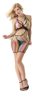 Bralette Design Rainbow Stripe Fishnet Dress
