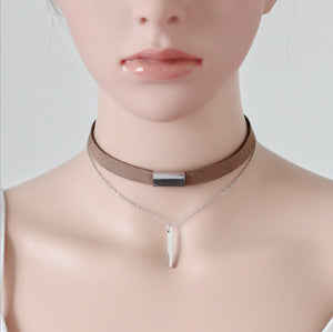 Brown Choker Necklace for Women, Gold/Siver Accented Choker Necklace with Dainty Pendant
