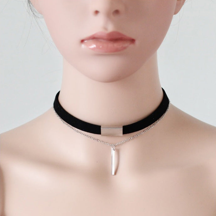 Black Choker Necklace for Women, Gold/Siver Accented Choker Necklace with Dainty Pendant