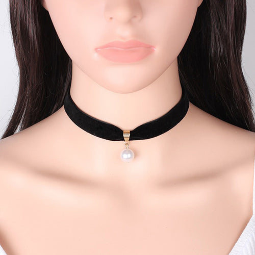 Simple  Pearl Choker Short Black Necklace,Black Choker Necklace for Women