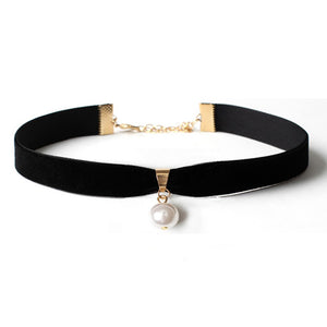 Simple  Pearl Choker Short Black Necklace,Black Choker Necklace for Women