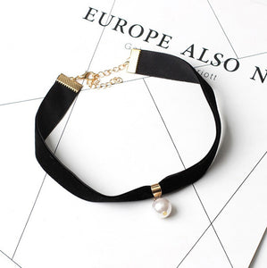 Simple  Pearl Choker Short Black Necklace,Black Choker Necklace for Women