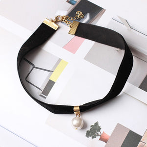 Simple  Pearl Choker Short Black Necklace,Black Choker Necklace for Women