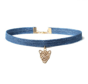 Tassel Jean Denim Collar Choker Necklace with Pendant  for Woman, Girl