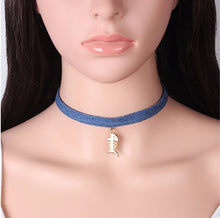 Load image into Gallery viewer, Tassel Jean Denim Collar Choker Necklace with Pendant for Woman, Girl