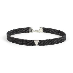 Tassel Jean Denim Collar Black Jean Choker Necklace Jewelry (Black/Silver Triangle)