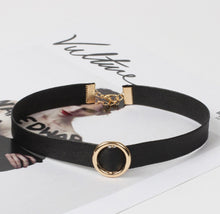 Load image into Gallery viewer, Elegant Girls Plain Black Wide Velvet Choker Necklace with Gold Circle Extender Chain Sexy look