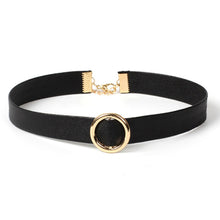 Load image into Gallery viewer, Elegant Girls Plain Black Wide Velvet Choker Necklace with Gold Circle Extender Chain Sexy look
