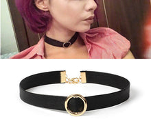 Load image into Gallery viewer, Elegant Girls Plain Black Wide Velvet Choker Necklace with Gold Circle Extender Chain Sexy look